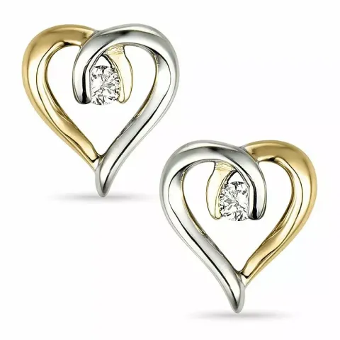 hjerte diamant øreringe i 9 karat guld og hvidguld med diamant 