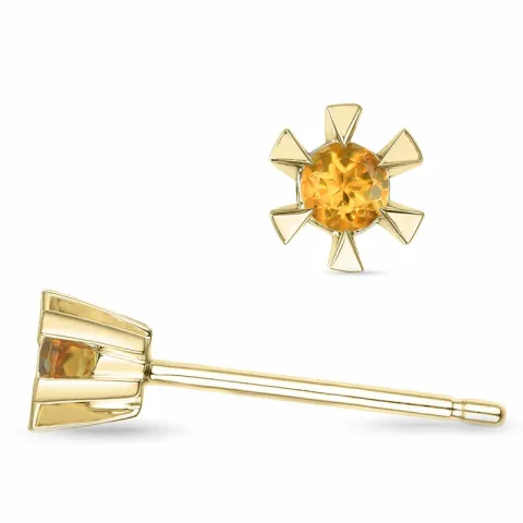 2 x 0,05 ct citrin solitaireørestikker i 9 karat guld med citrin