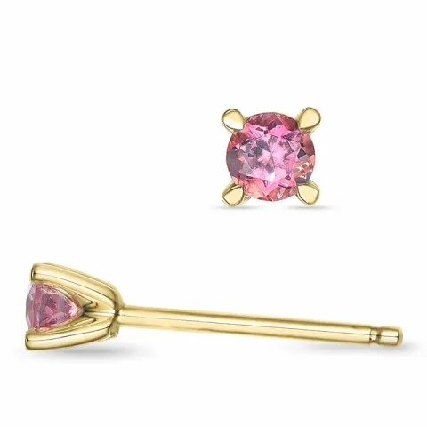 2 x 0,10 ct pink turmalin solitaireørestikker i 9 karat guld med turmalin