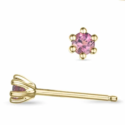 2 x 0,10 ct pink turmalin solitaireørestikker i 9 karat guld med turmalin