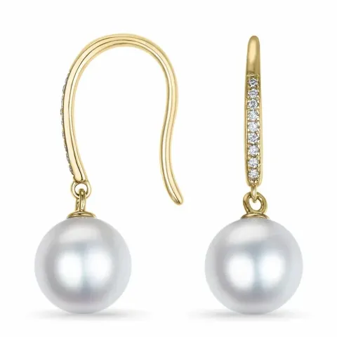 perle diamantøreringe i 9 karat guld med diamant 