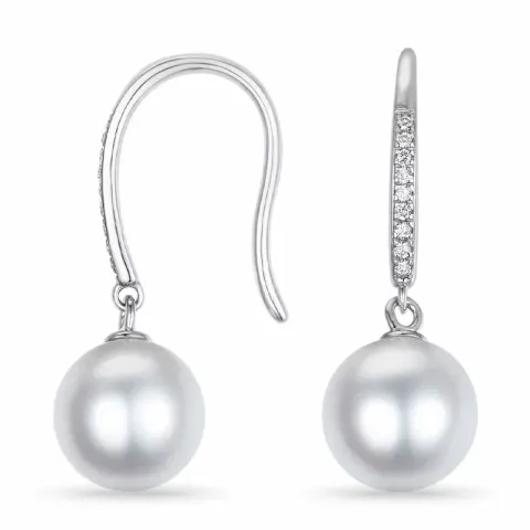 perle diamantøreringe i 9 karat hvidguld med diamant 