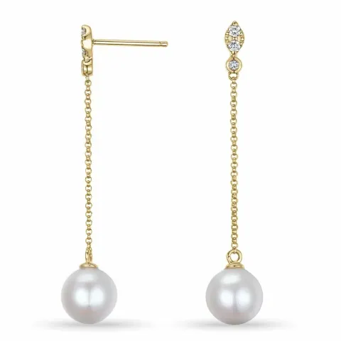 perle diamantøreringe i 9 karat guld med diamant 