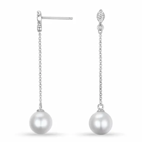 perle diamantøreringe i 9 karat hvidguld med diamant 