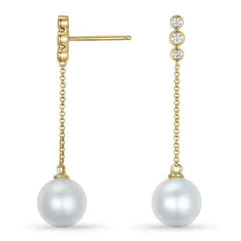 perle diamantøreringe i 9 karat guld med diamant 