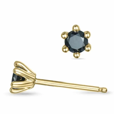 2 x 0,20 ct sorte diamant solitaireørestikker i 9 karat guld med sort diamant