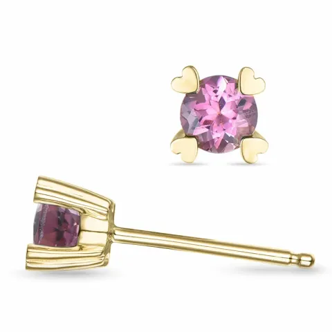 2 x 0,28 ct pink turmalin solitaireørestikker i 9 karat guld med turmalin