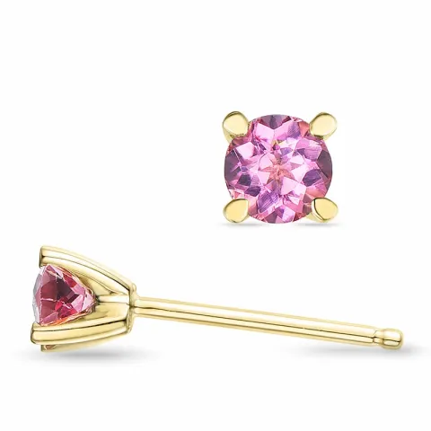 2 x 0,28 ct pink turmalin solitaireørestikker i 9 karat guld med turmalin
