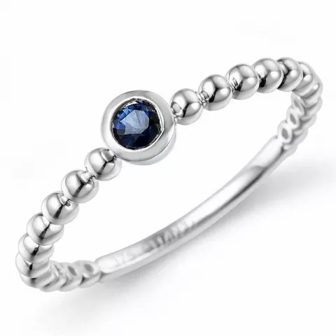 rund blå safir ring i 9 karat hvidguld 0,14 ct