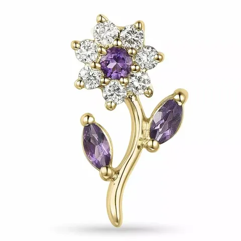 Stort blomster ametyst diamantvedhæng i 9 karat guld 0,18 ct 0,06 ct 0,14 ct