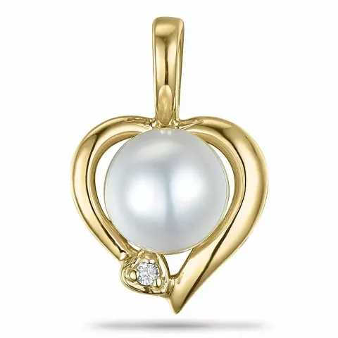Hjerte perle diamantvedhæng i 9 karat guld 0,008 ct
