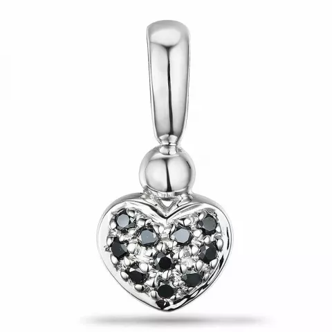 Hjerte sort diamant vedhæng i 9 karat hvidguld 0,10 ct