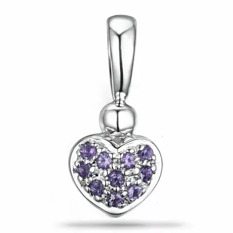 Hjerte ametyst vedhæng i 9 karat hvidguld 0,09 ct