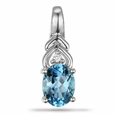 Ovalt topas diamantvedhæng i 9 karat hvidguld 0,01 ct 1,70 ct