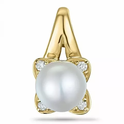 Blomster perle diamantvedhæng i 9 karat guld 0,06 ct