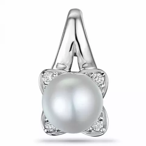 Blomster perle diamantvedhæng i 9 karat hvidguld 0,06 ct