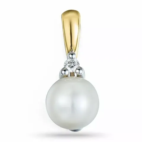 perle diamantvedhæng i 9 karat guld.- og hvidguld 0,03 ct