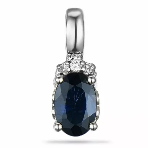 Ovalt safir diamantvedhæng i 9 karat hvidguld 0,03 ct 0,65 ct