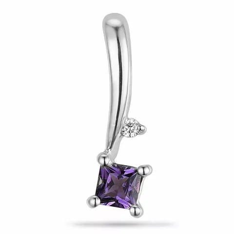 Firkantet ametyst diamantvedhæng i 9 karat hvidguld 0,007 ct 0,10 ct