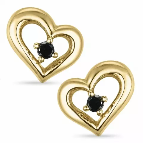 hjerte sorte diamant ørestikker i 9 karat guld med sort diamant 