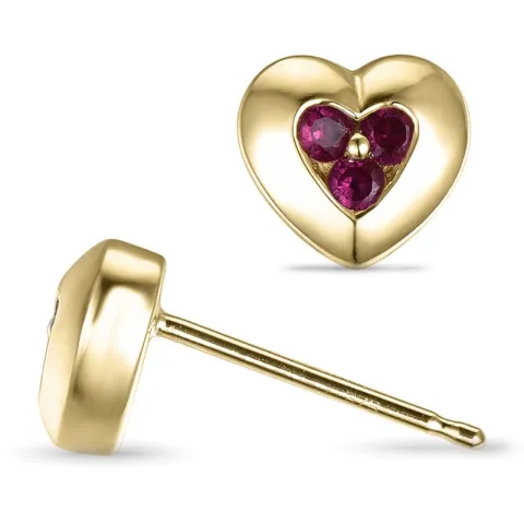 Hjerte rubin ørestikker i 9 karat guld med rubiner 