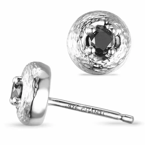 runde sorte diamant solitaireørestikker i 9 karat hvidguld med sort diamant