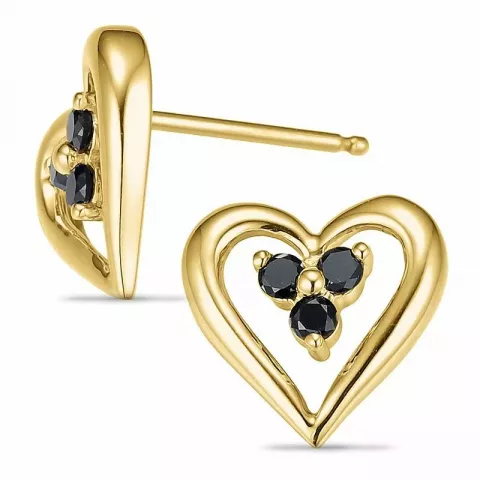 hjerte sorte diamant øreringe i 9 karat guld med sort diamant 