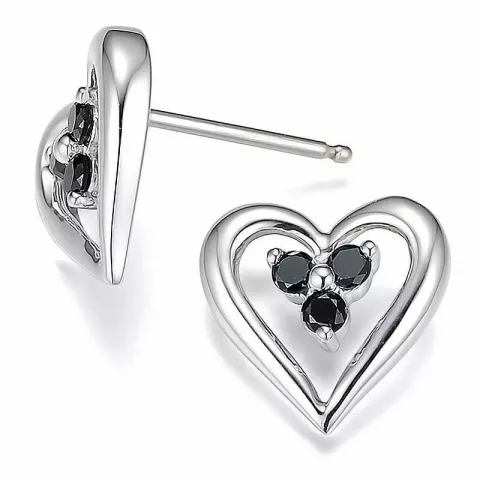 hjerte sorte diamant øreringe i 9 karat hvidguld med sort diamant 