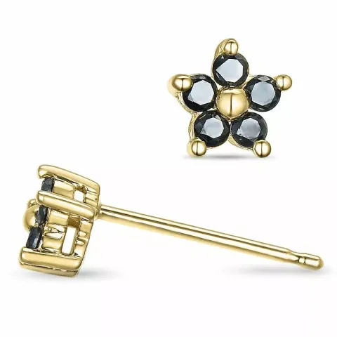 blomster sorte diamantøreringe i 9 karat guld med sort diamant