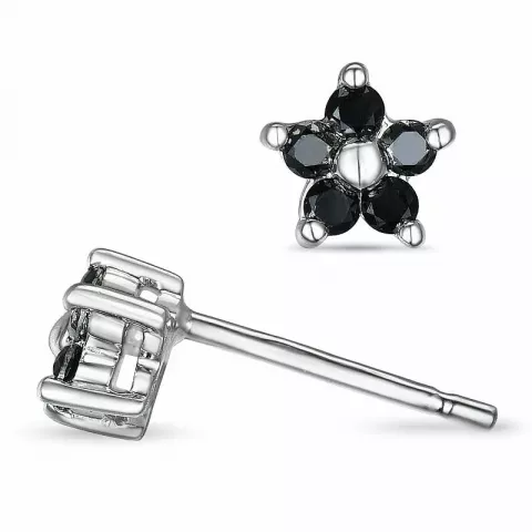 blomster sorte diamant øreringe i 9 karat hvidguld med sort diamant 