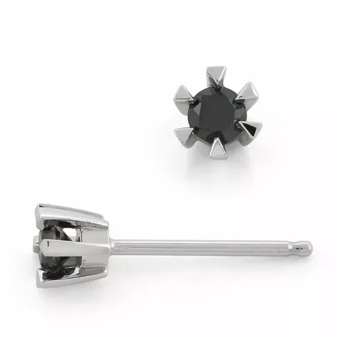 2 x 0,10 ct sorte diamant solitaireørestikker i 9 karat hvidguld med sort diamant