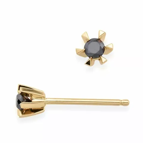 2 x 0,05 ct sorte diamant solitaireørestikker i 9 karat guld med sort diamant