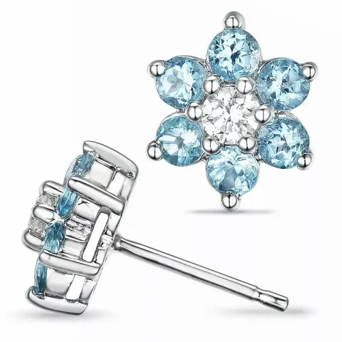 Blomster topas diamantøreringe i 9 karat hvidguld med diamanter og topaser