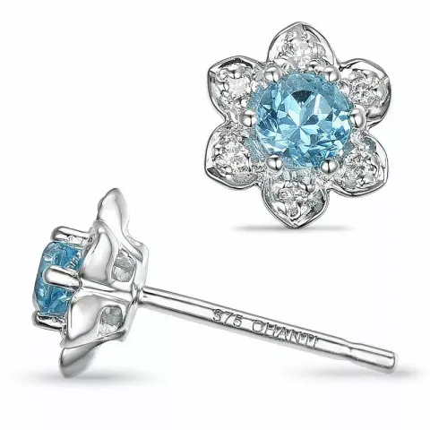 Blomster topas diamantøreringe i 9 karat hvidguld med diamanter og topaser