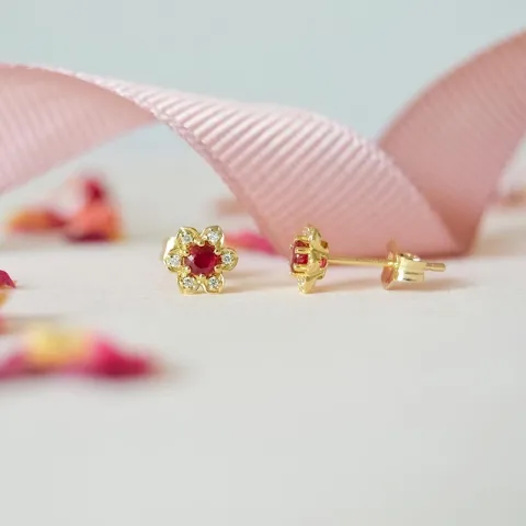 Blomster rubin diamantøreringe i 9 karat guld med diamanter og rubiner