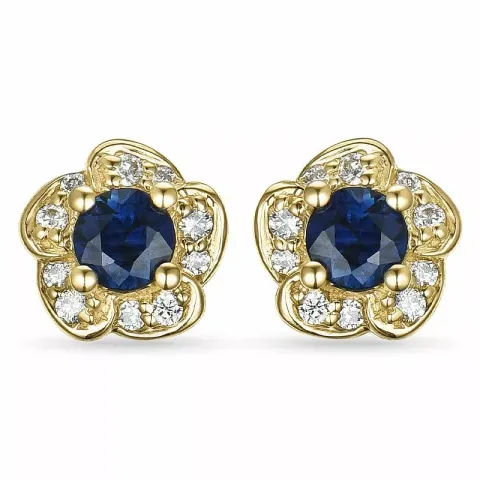 Blomster safir diamantøreringe i 9 karat guld med diamanter og safirer