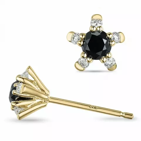 blomster sorte diamant ørestikker i 9 karat guld med diamant og sort diamant 