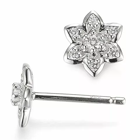 Blomster diamant ørestikker i 9 karat hvidguld med diamanter