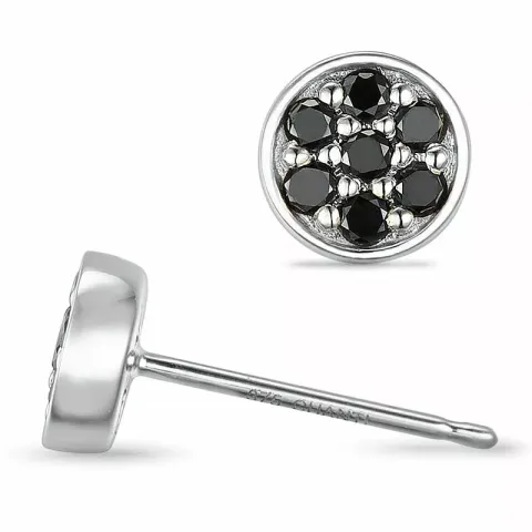 runde sorte diamant ørestikker i 9 karat hvidguld med sort diamant
