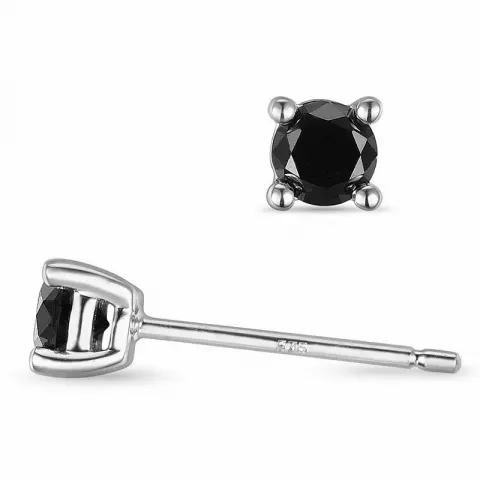 2 x 0,20 ct sorte diamant solitaireørestikker i 9 karat hvidguld med sort diamant 