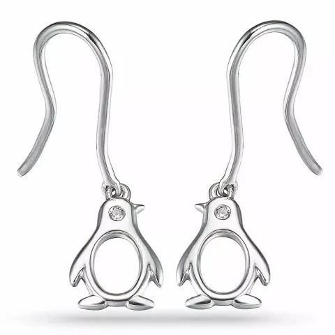 Pingvin diamant øreringe i 9 karat hvidguld med diamanter 