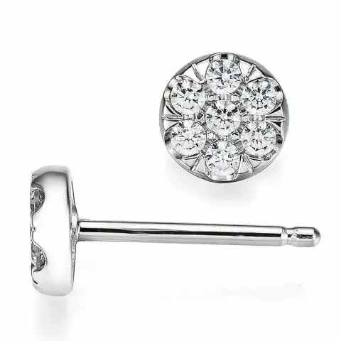 runde diamantøreringe i 9 karat hvidguld med diamant