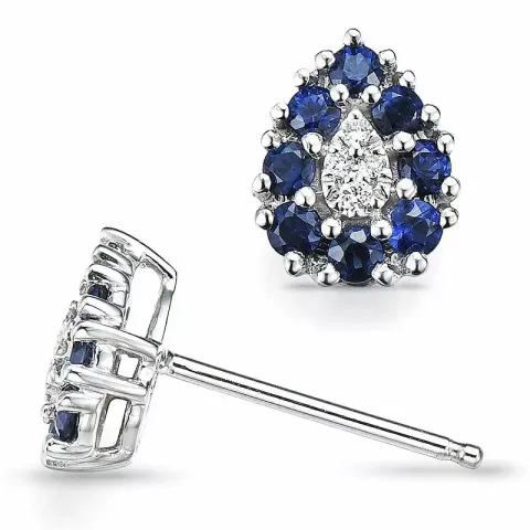 Dråbe safir diamantøreringe i 9 karat hvidguld med diamanter og safirer