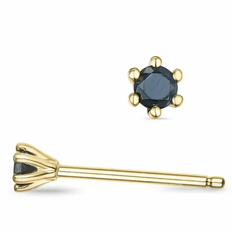 2 x 0,05 ct sorte diamant solitaireørestikker i 9 karat guld med sort diamant