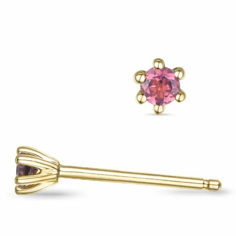 2 x 0,05 ct pink turmalin solitaireørestikker i 9 karat guld med turmalin