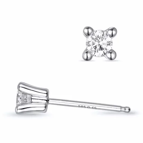 2 x 0,15 ct Kampagne - diamant solitaireørestikker i 14 karat hvidguld med diamant