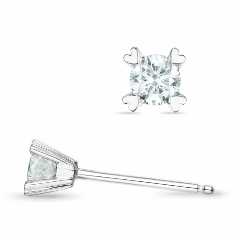 2 x 0,16 ct Kampagne - diamant solitaireørestikker i 14 karat hvidguld med diamant