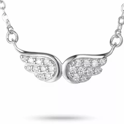 Dobbelt vinge zirkon vedhæng med halskæde i sølv
