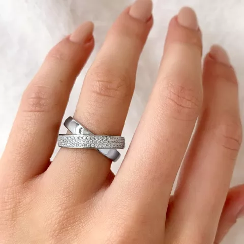 Elegant abstrakt hvid zirkon ring i sølv