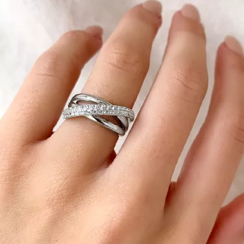 Yndig abstrakt hvid zirkon ring i sølv